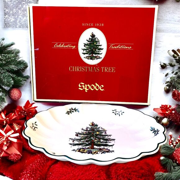 Spode Christmas Tree Oval Fluted Platter Dish Large New - Picture 1 of 13